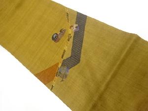 リサイクル　未使用品　手織真綿紬汕頭刺繍鴛鴦模様袋帯